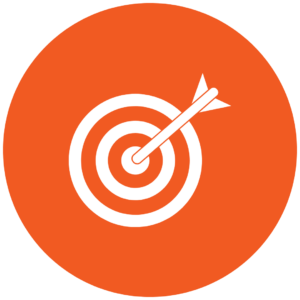 Orange icon with a white target and arrow.