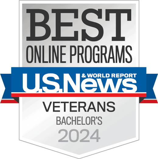 Badge for U.S. News and World Report's Best Online Bachelor's for Veterans Programs of 2024