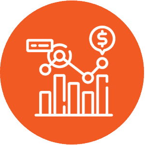 orange icon illustrating market value analysis. 