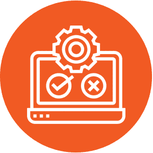 orange icon illustrating testing and development strategies.